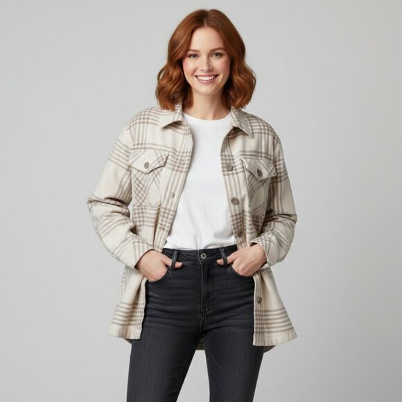 Bc Clothing Tops - The B.C. Clothing Co Cream Plaid Shacket | Small